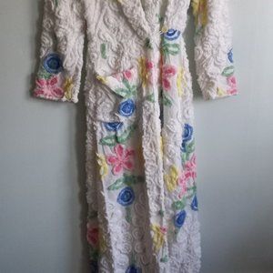 Nanny robe, chenille fabric, bath, full length robe, flower design, handmade